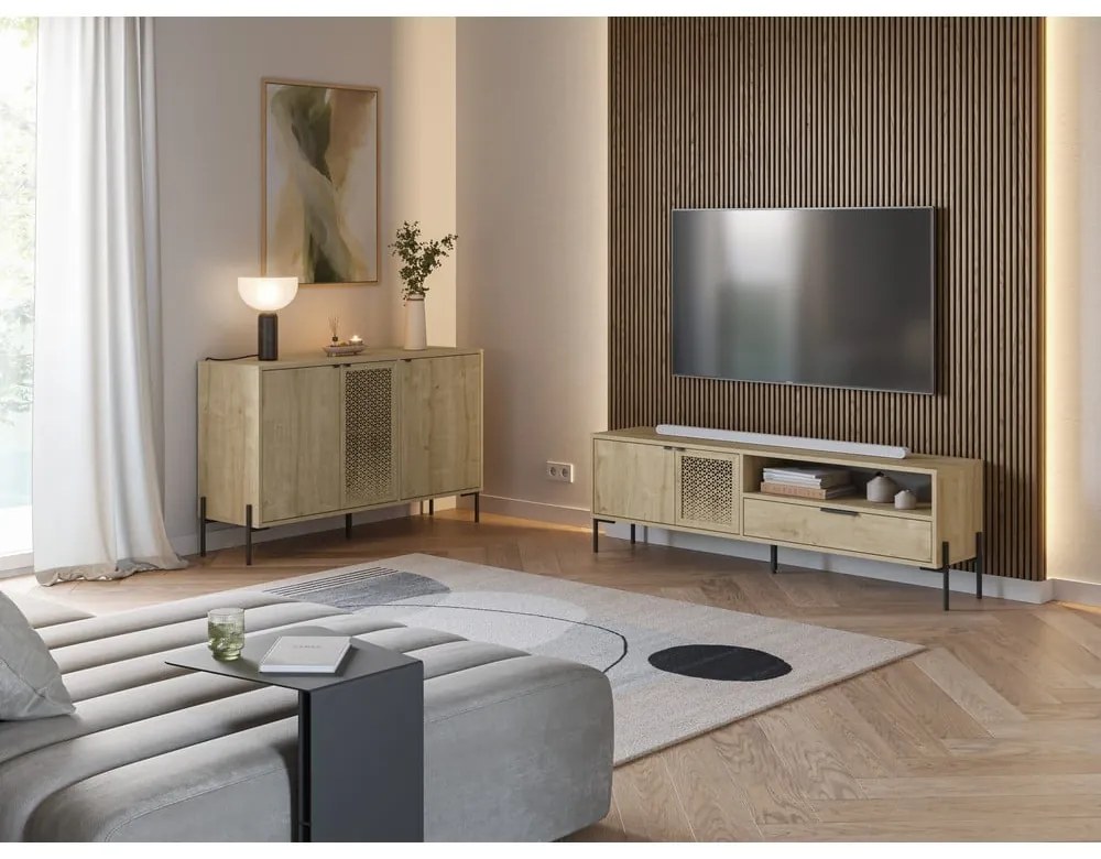 Tavolo TV in rovere di colore naturale 160x50 cm Inca - Marckeric