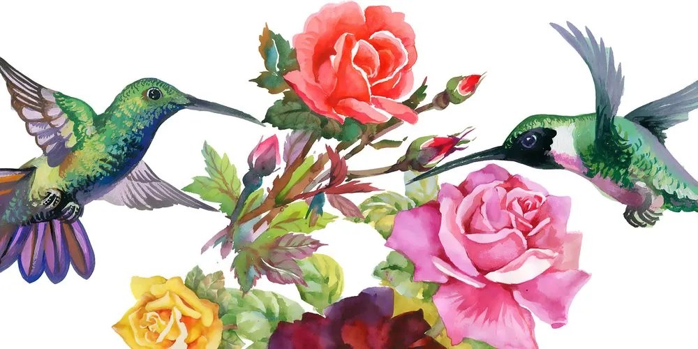 Quadro su tela – Colibrì con fiori