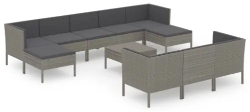 Set Divani da Giardino 11 pz con Cuscini in Polyrattan Grigio