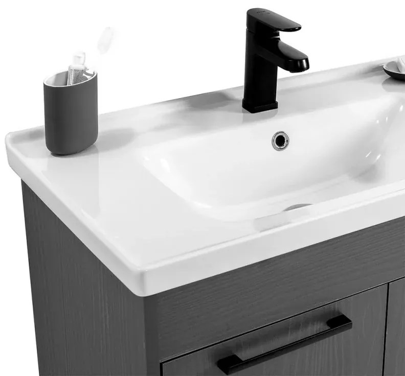 Mobile bagno sospeso 80 cm grigio effetto legno con armadietto a specchio Sofia