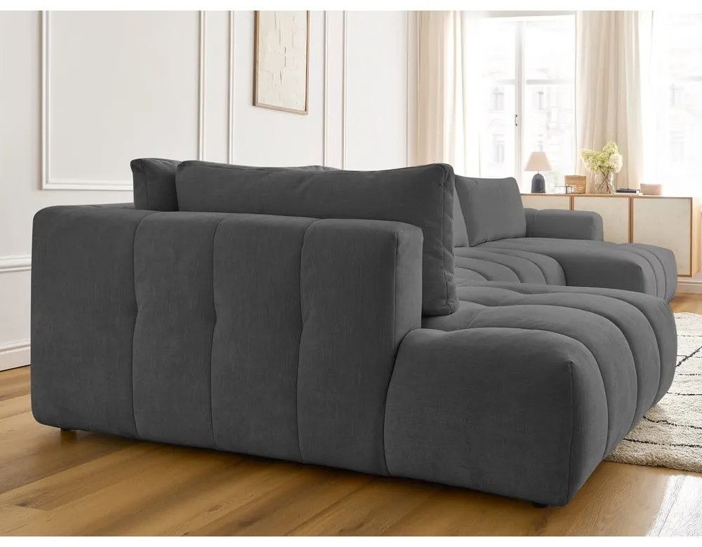 Divano angolare grigio scuro allungabile e con contenitore (penisola a sinistra/a U) Fuji – Bobochic Paris