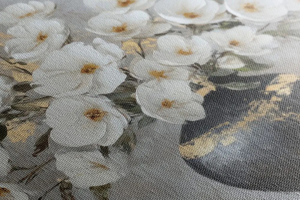 Stampa su tela – Rami di fiori in vaso nero