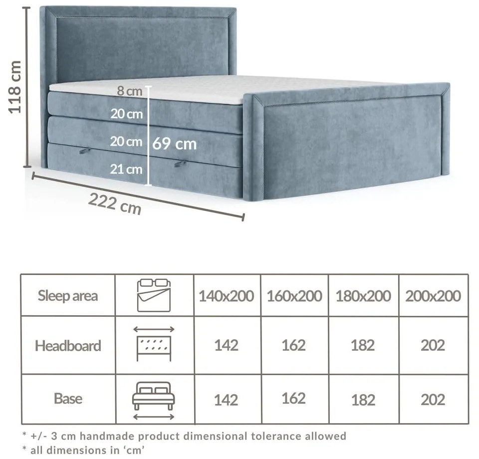 Letto boxspring blu con contenitore 140x200 cm Lavenda – Maison de Rêve