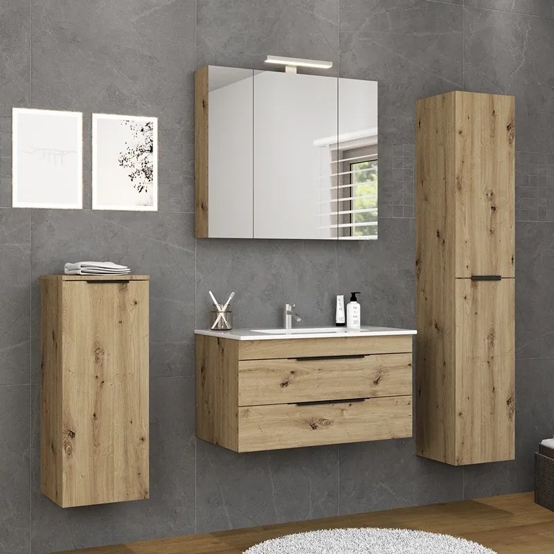 Kamalu - Composizione bagno sospesa 80 cm in rovere naturale spazzolato grezzo | LAC-EFESTO-80