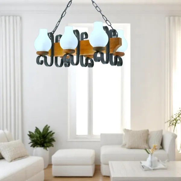 Brilagi - Lampadario a sospensione con catena QUEEN 6xE14/40W/230V faggio/noce