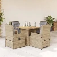 Set da Pranzo da Giardino 5 pz con Cuscini Beige in Polyrattan 3262772