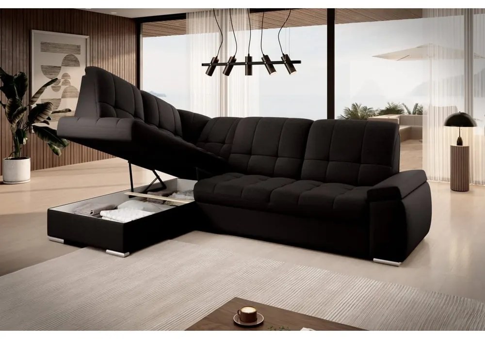 Divano angolare marrone allungabile/con contenitore (con penisola a sinistra/a L) Sado – ELTAP