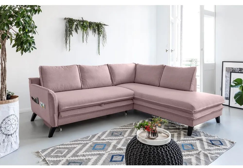Divano letto angolare rosa cipria L, angolo destro Charming Charlie - Miuform
