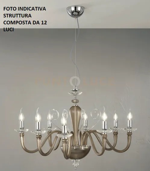 Lampadario debussy 12 luci fume' e cromo attacco e14 d.84cm