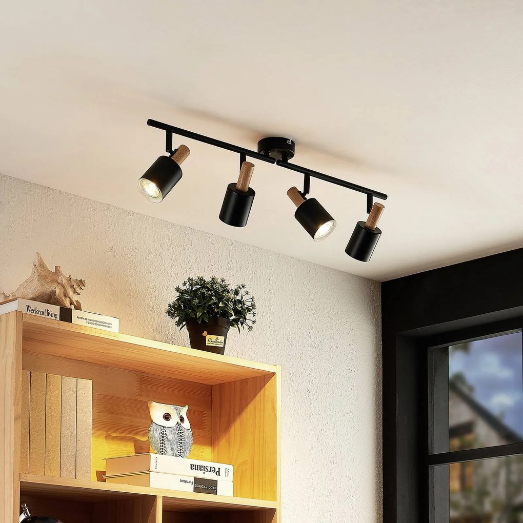 Lindby fatto da soffitto Junes, a 4 luci, 74 cm, nero, legno