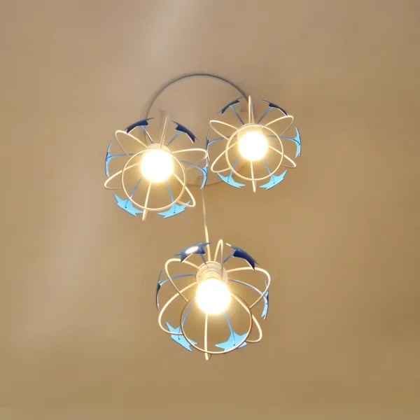 Lampadario a sospensione per bambini STARS 3xE27/15W/230V blu/bianco