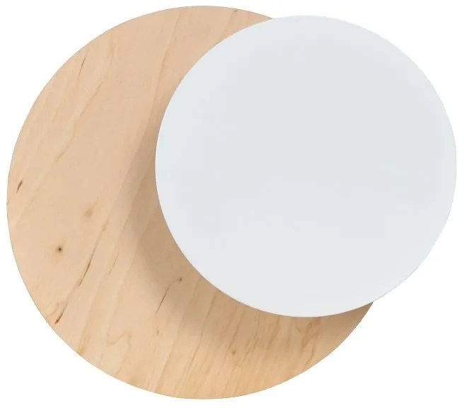 Applique 1 Luce A Disco Con Base In Legno Naturale E Acciaio Bianco