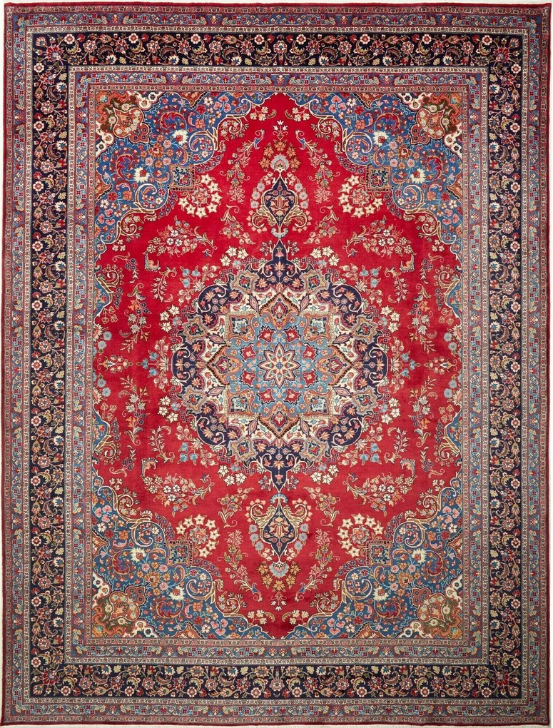 Mashad Tappeto 290 x 390 Rosso (Iran) Annodato A Mano
