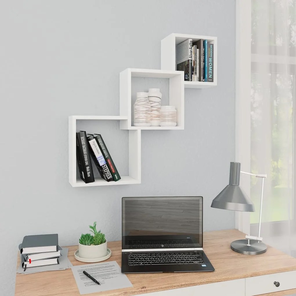Mensole A Muro Cubiche Bianche 68x15x68 Cm Legno Multistrato /