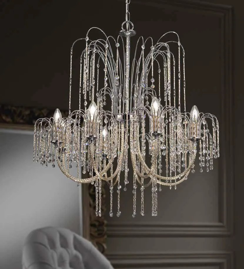 Lampadario 8 luci cromo e cristallo   405/8 - Royal Crystal - Arredoluce Oro 24 kt