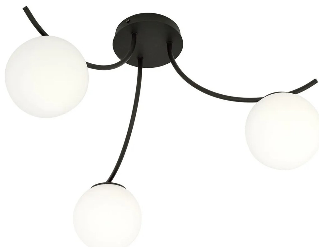 Lampadario da Soffitto in Acciaio e Vetro BOSTON 3 Nero 3xE14