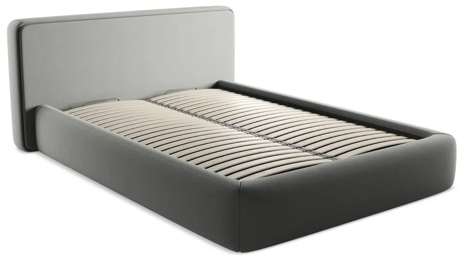 Letto matrimoniale imbottito grigio con contenitore con griglia 140x200 cm Kiana - Makamii