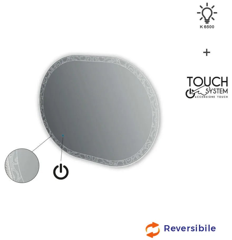 Specchio LED touch ovale con disegno intarsiato 75X100