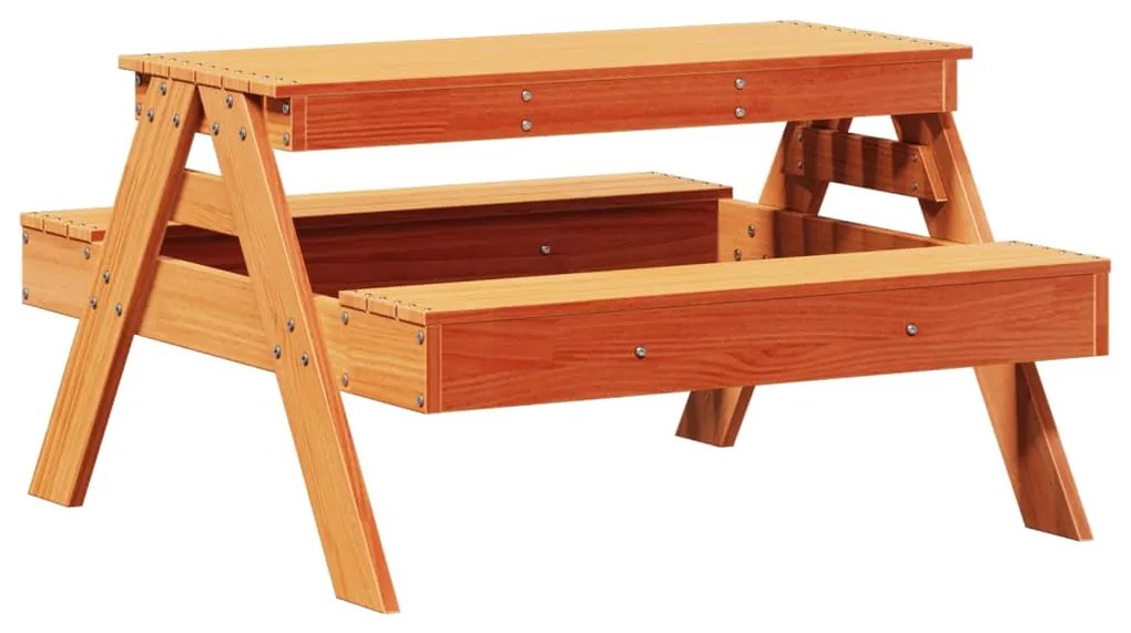 Tavolo picnic bambini marrone cera 88x97x52 cm massello pino