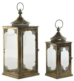 Lanterna Home ESPRIT Dorato Metallo Cristallo Arabo 20 x 20 x 51 cm (2 Pezzi)