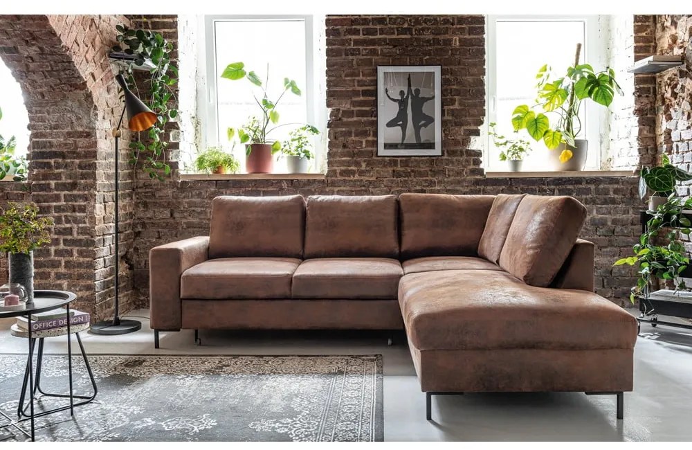Divano letto angolare in similpelle marrone (angolo destro) Lofty Lilly - Miuform