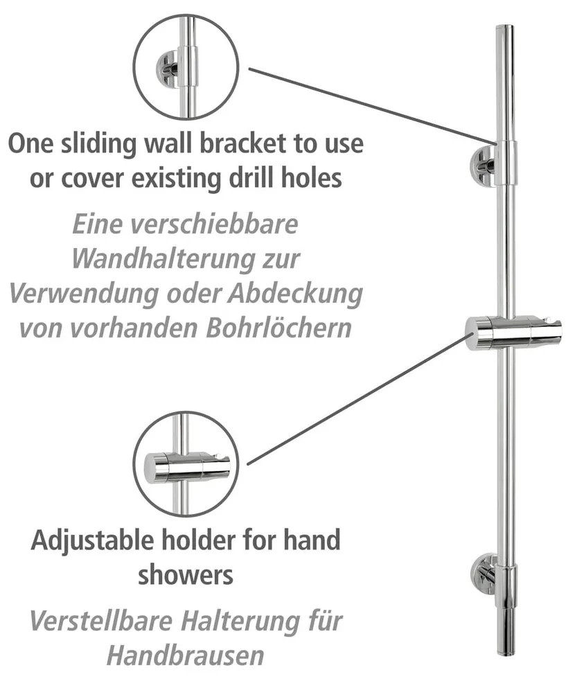 Asta doccia a parete in acciaio inox argento lucido 66 cm Basic - Wenko