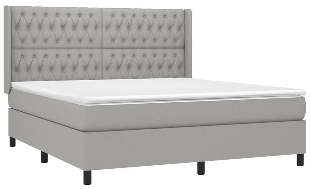 Letto a molle materasso e led grigio chiaro 180x200 cm tessuto