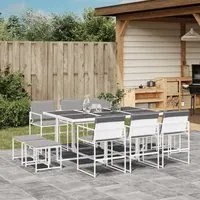 Set da Pranzo da Giardino 11 pz con Cuscini Bianco in Textilene 3295099