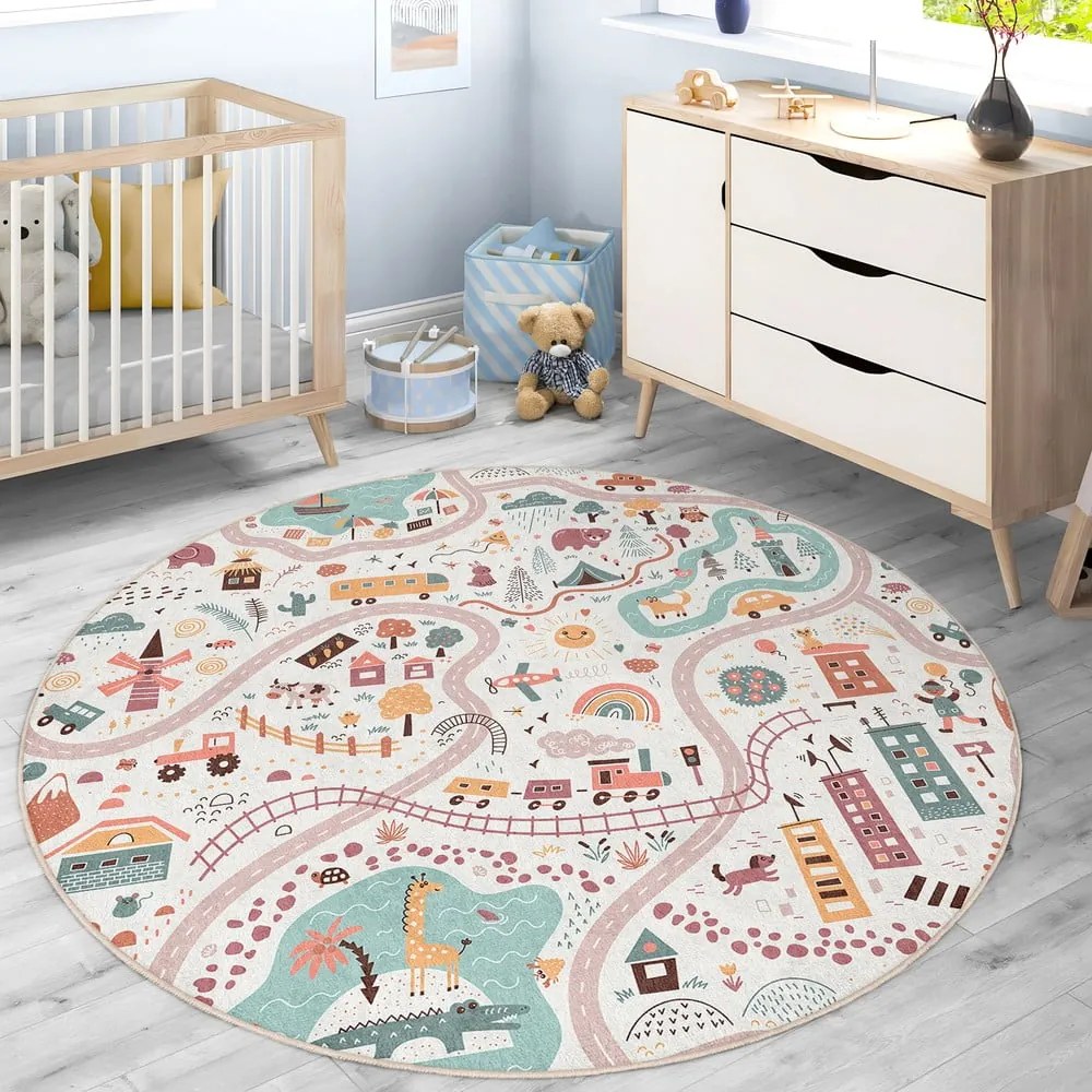 Tappeto da gioco per bambini lavabile ø120 cm Furry World – Mila Home