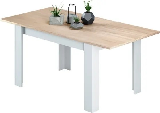 Tavolo allungabile da pranzo rettangolare in legno 140-190x90 cm Kendra Rovere/Bianco
