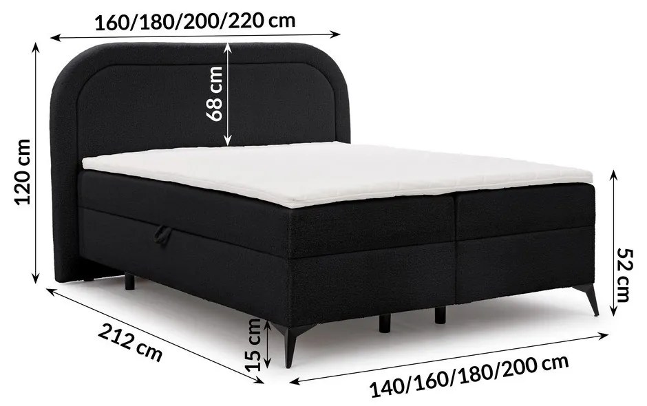 Letto boxspring nero con contenitore 200x200 cm Ornes – Ropez