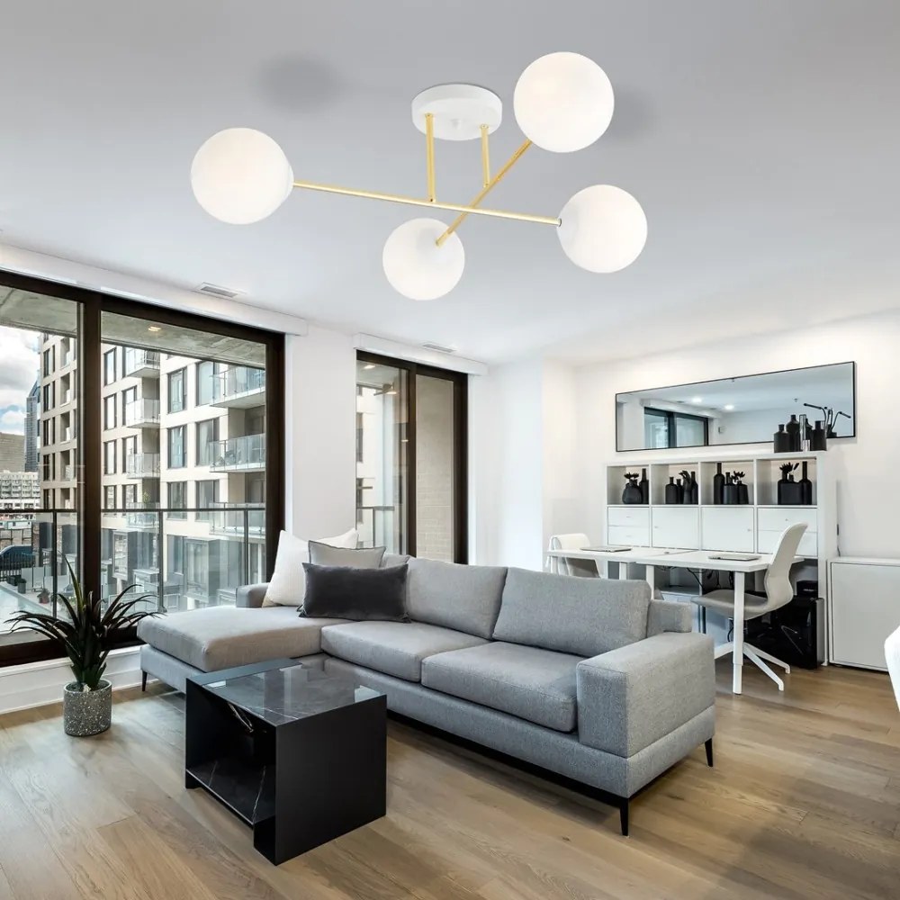 Lampadario da Soffitto MAGNUM 4 in Acciaio e Vetro 4xE14 Colore del corpo Bianco e Oro