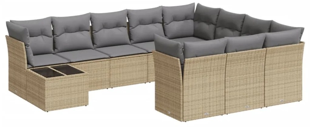 Set Divani da Giardino 11 pz con Cuscini Beige in Polyrattan