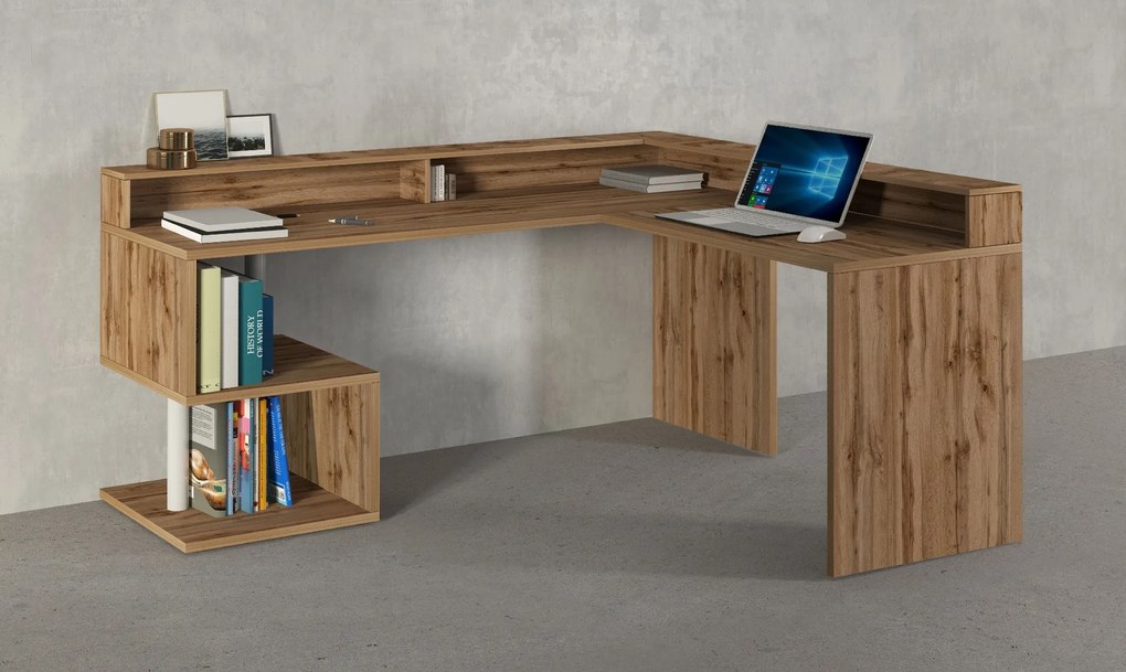 Scrivania angolare con sopralzo Cube in finitura Rovere Wotan