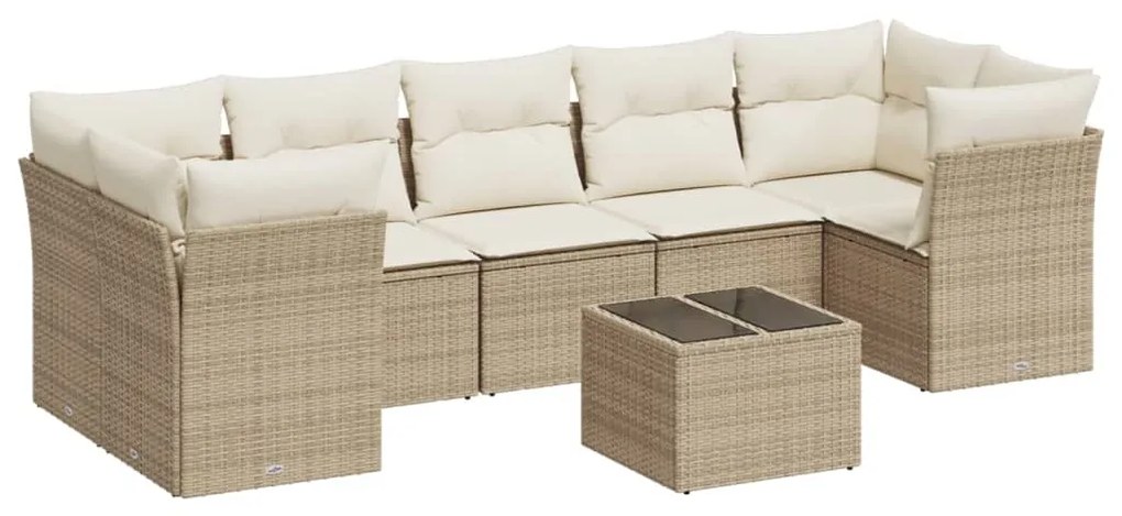 Set divano da giardino 8 pz con cuscini beige in polyrattan