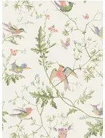 Cole & Son Tapete Hummingbirds - Soft Multi/ Olive Green on White