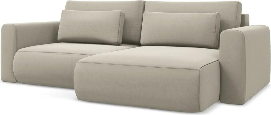 Divano angolare beige allungabile/con contenitore (con penisola a destra/con chaise lounge) con rivestimento in velluto Kapua – Makamii