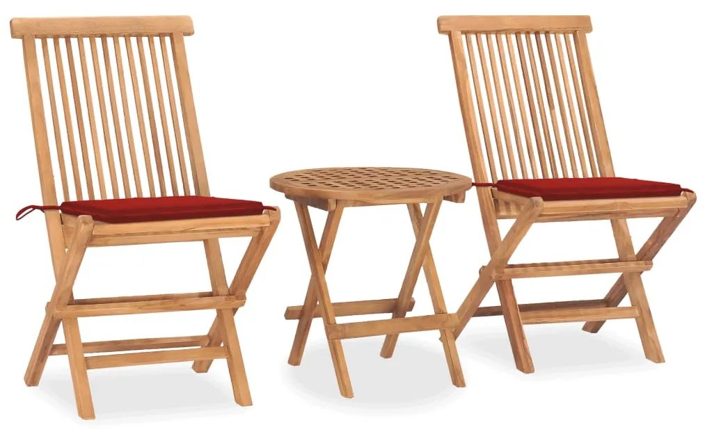 Set Da Pranzo Giardino Pieghevole 3 Pz Cuscino Massello Di Teak /