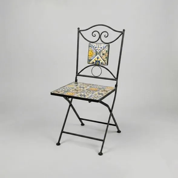 Set Tavolo E Sedie Da Esterno 90x160 Cm In Ferro E Maioliche Amalfi