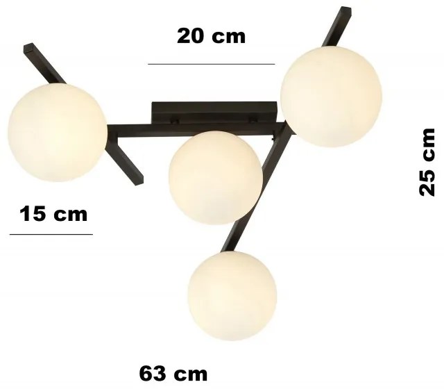 Lampadario da Soffitto in Acciaio e Vetro SMART 4 Nero 4xE14 Colore delle Sfere Bianco