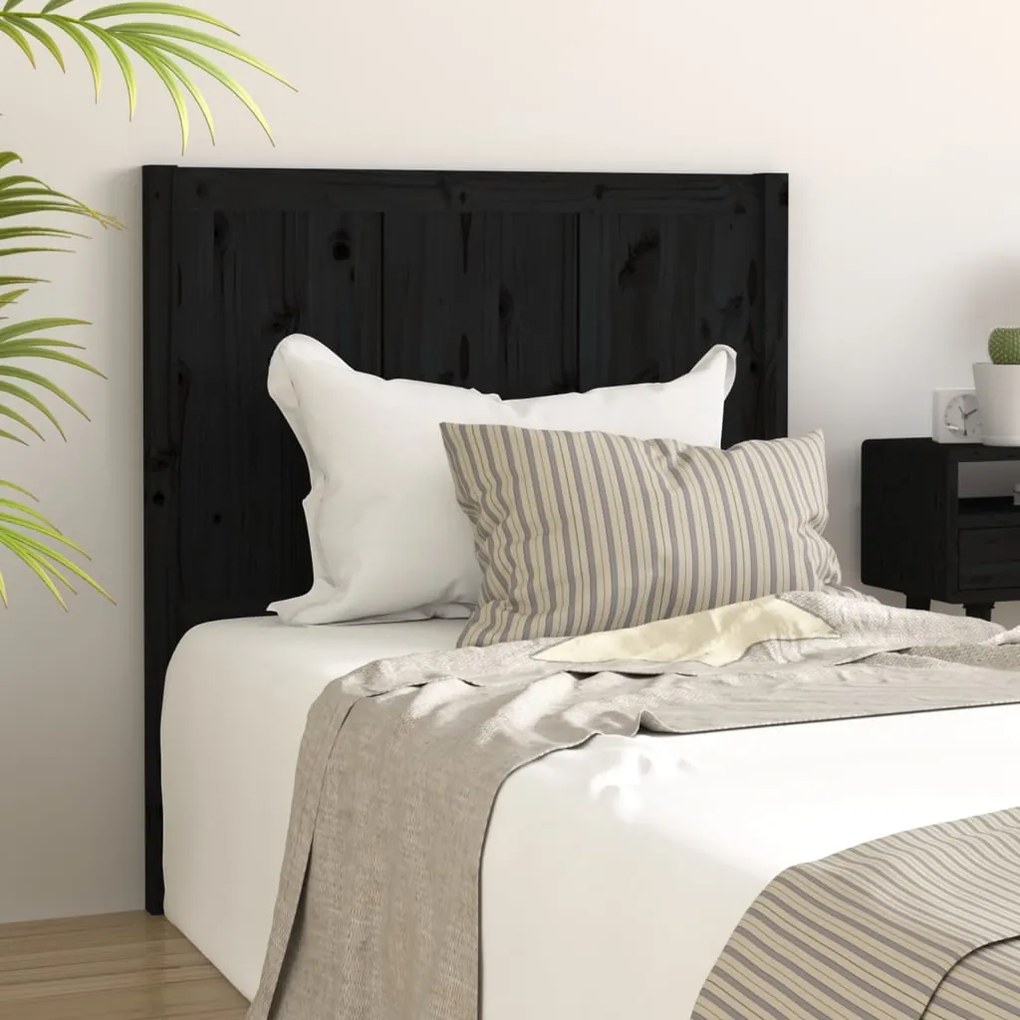 Testiera Per Letto Nera 95,5x4x100 Cm İn Legno Massello Di Pino /