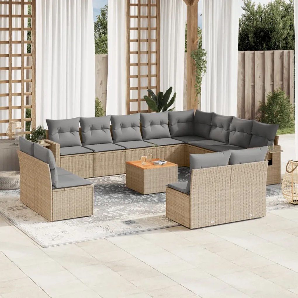 Set divano da giardino 13 pz con cuscini beige misto polyrattan