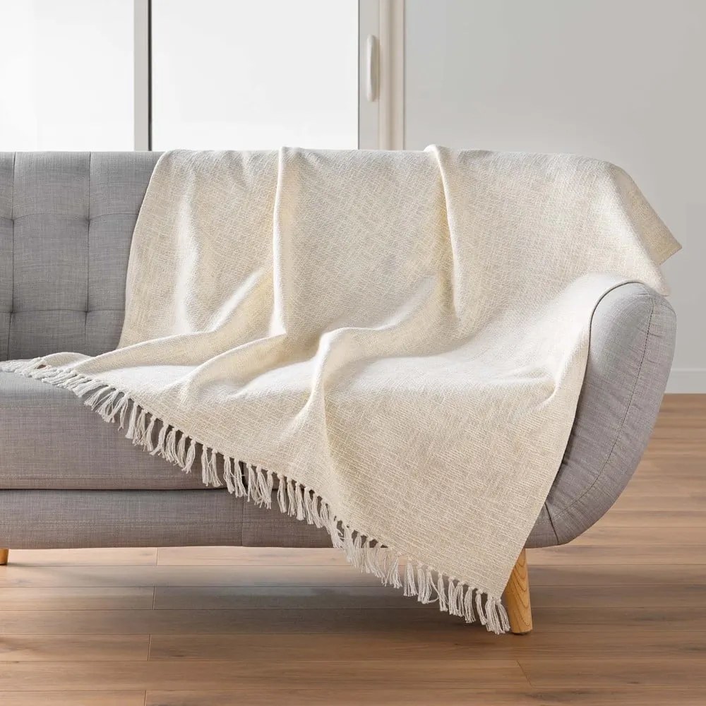 Coperta color crema in misto cotone 125x150 cm Ziggy – douceur d'intérieur