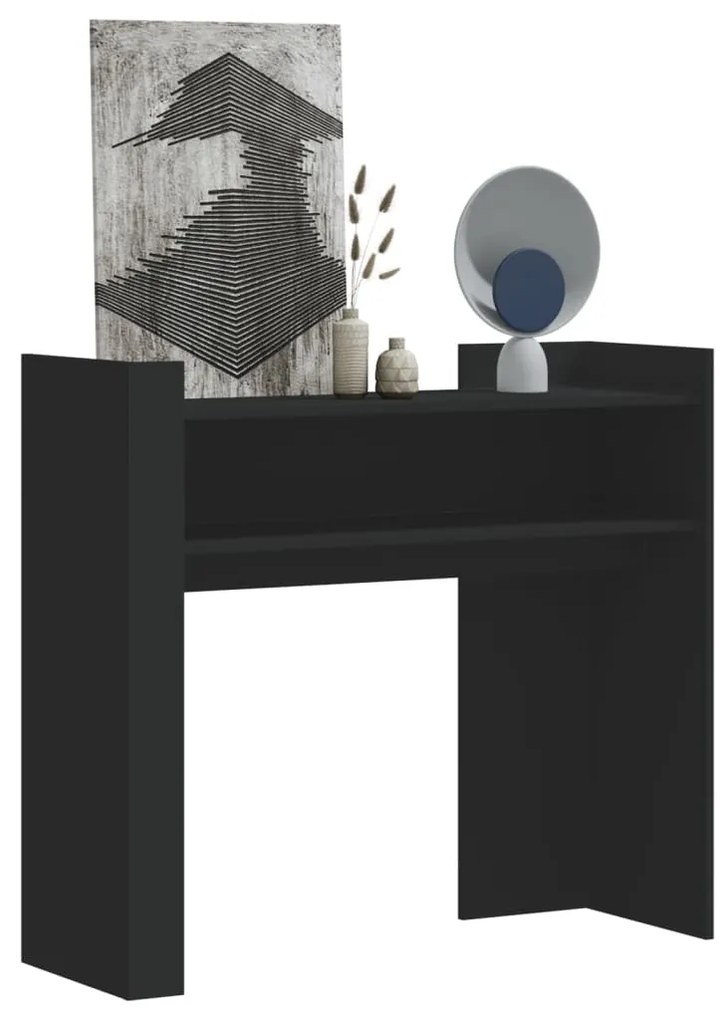Tavolino Consolle Nero 100x35x90 Cm İn Legno Multistrato /