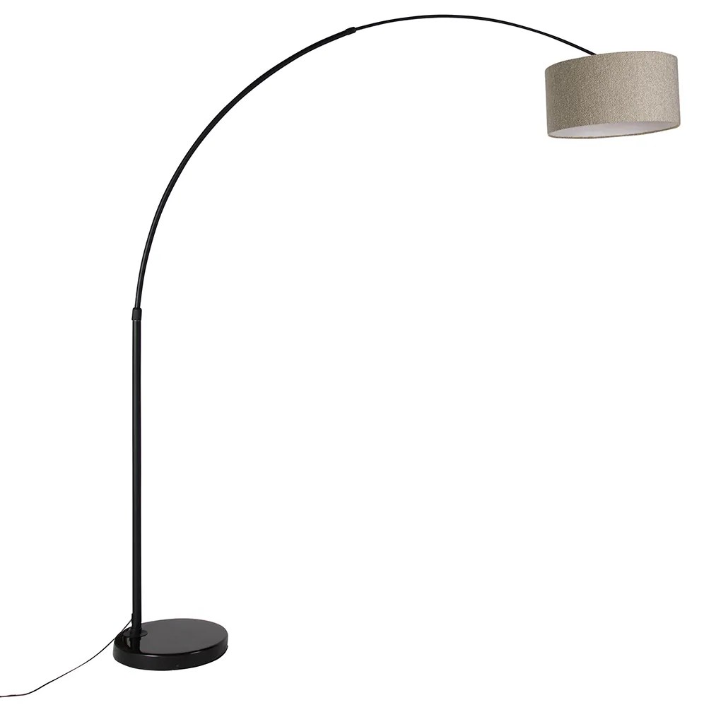 Lampada ad arco moderna nera con paralume bouclè tortora 50 cm - XXL