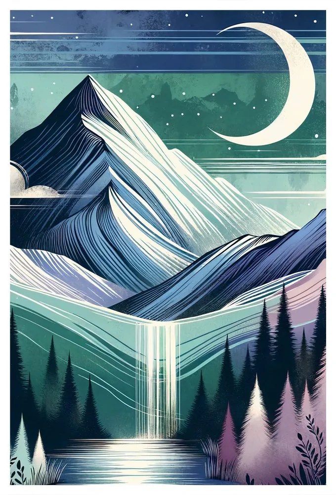 Quadro su tela – Bosco e montagne di notte
