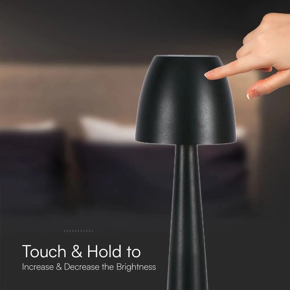 Lampada LED Tavolo 3W CCT Touch Ricaricabile USB-C Nera V-TAC