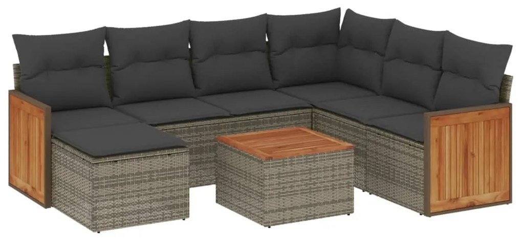 Set divano da giardino 8 pz con cuscini grigio in polyrattan