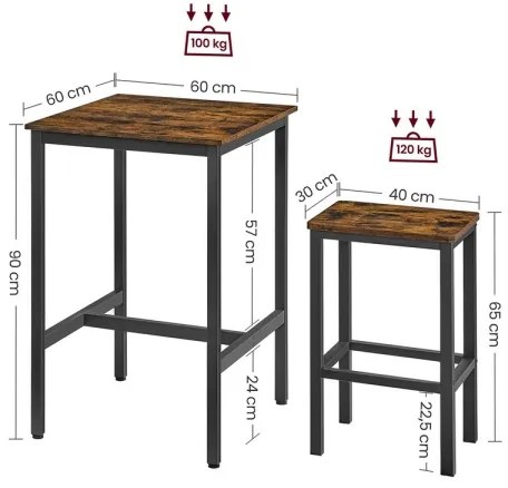 Set tavolo da bar e 2 sgabelli BARTIS marrone/nero