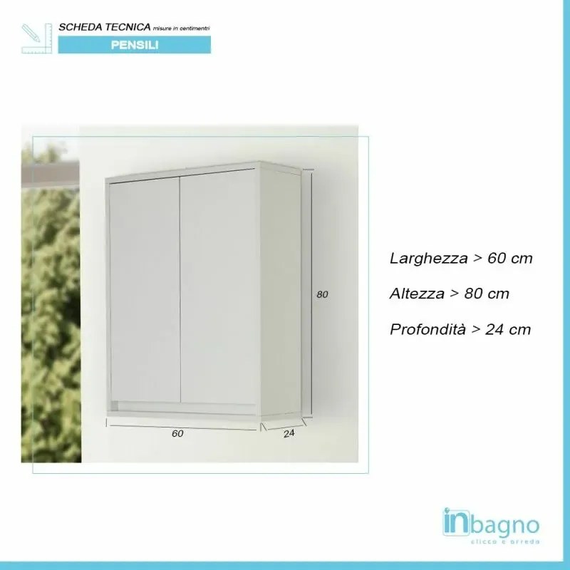 Pensile Lavanderia Bianco Lucido 2 Ante 60 cm Salvaspazio con Ripiano Interno